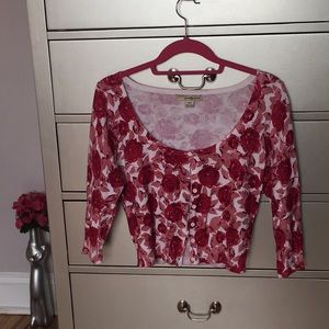 Monochrome Pink Floral Button Up Cardigan